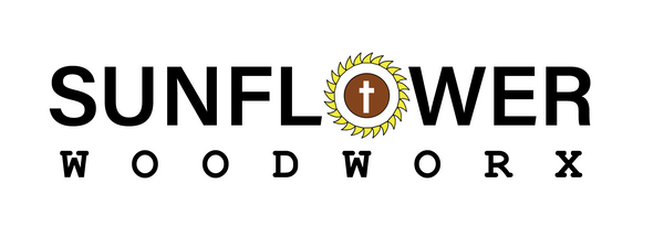 Sunflower Woodworx logo with sunflower design on a white background